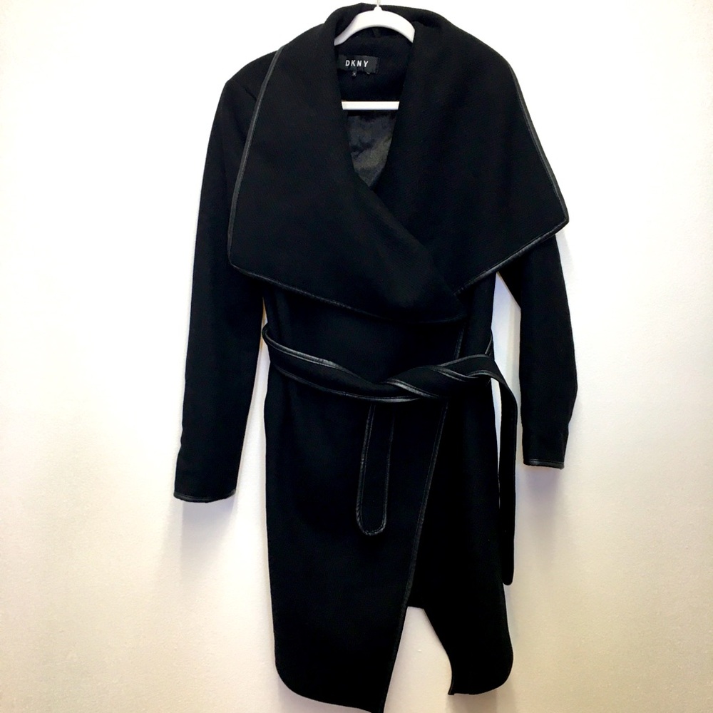 Dkny Wool Blend Pea Coat XS Black Classic Fall Winter Jacket